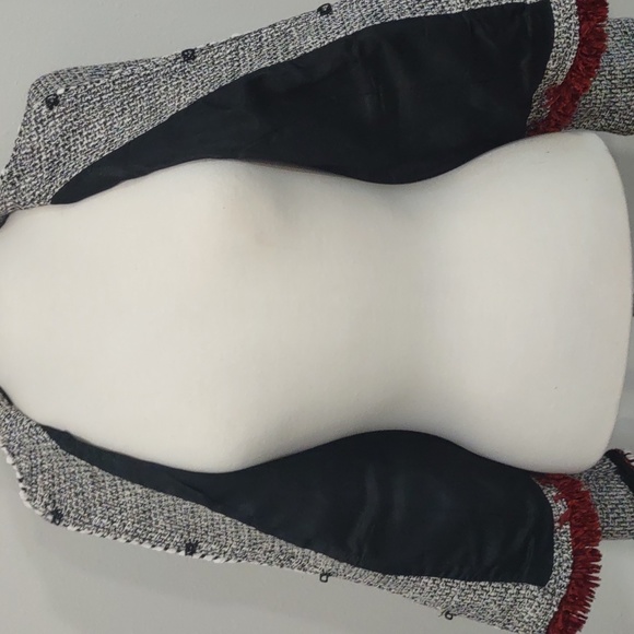 Zara Silver Tweed Blazer With Chenille Fringe Trim Size Medium EUC - Picture 8 of 16